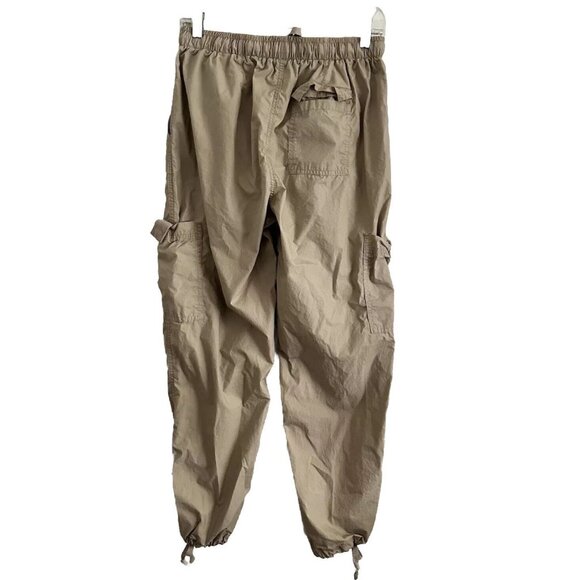 Khaki Cargo Pants Drawstring Waist Elastic Cuffs Adjustable Fit 5 Pockets - Picture 2 of 6